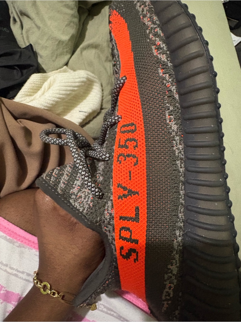 Yeezy Boost 350 V2 Gray Knit with Bright Orange Stripe